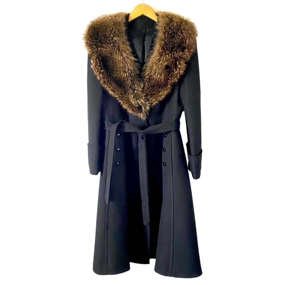 Vintage Fur Maxi Opera Coat Whimsigoth Black Wool Fox Fur Collar 60s Womens S /M
